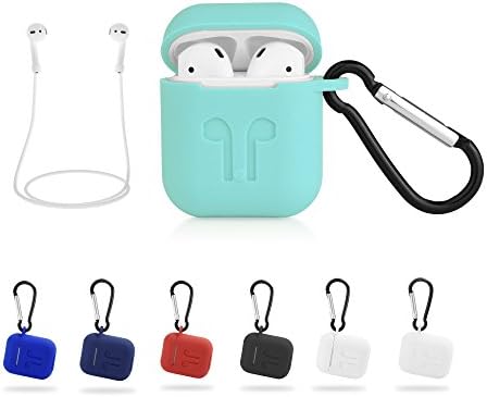 Kintie AirPods Case Airpods Skin Silicone Protective Case Apple Airpods Case Cover Keychain with Strap for Apple AirPods Accessories, Mint Green