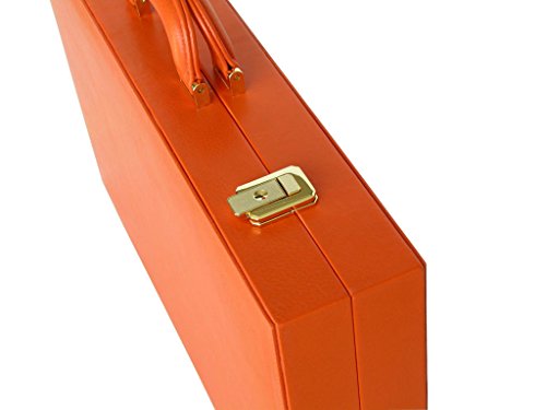 Leather Backgammon Set by Zaza & Sacci - (20" Case, Board Game) - Orange