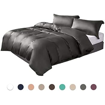 Whitney Home Textile Hotel Quality Silky Soft 100% Bamboo-Derived Rayon Duvet Cover Set 3 Pieces (1 Duvet Cover, 2 Pillow Shams) Breathable Comforter Case Quilt Cover, Bedding Silver Queen