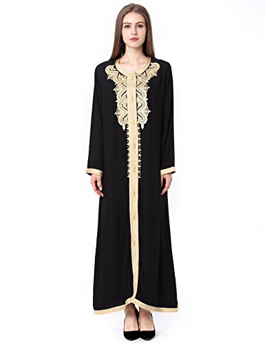 Muslim kaftan dubai long sleeve dress with embroidery for women Islamic clothing...