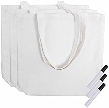 Reusable Grocery Canvas Tote Bags - 3 Pack - 100% Natural Cotton - Heavy Duty - Machine Washable – Ideal Grocery, School, Shopping or Diaper Bag - Includes Permanent Marker
