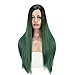 MISSWIG Synthetic Wigs Long Straight Ombre Wig Heat Resistant Fiber Dark Green Black Roots Full Wigs for Black Women with Wig Cap