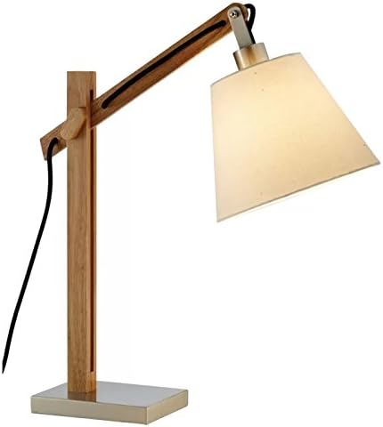 Rustic Minimalist Arc Table Lamp Natural Wood Post and Satin Steel Accents
