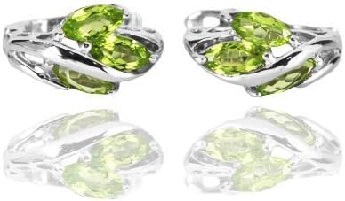 Genuine Gem Green Peridot Solid 925 Sterling Silver Huggie Earrings (ge439)