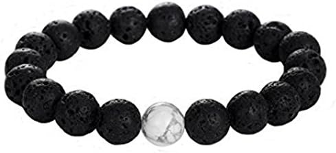 Couple Bracelets His and Hers 8mm Volcanic Stones Lava Rock Beads for Men and Women by JINGCI (8.66, men black + white)