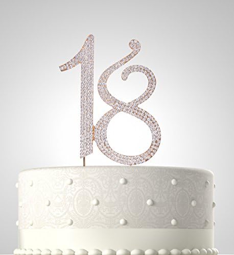 Rubies &amp; Ribbons "18" Metal with Rhinestones Birthday Cake Topper Party Decoration with Gift Box (Gold)