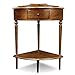 Coastal Solid Wood Corner Wedge Table with Drawer, Rich Pecan Brown, Perfect for Entryways, Hallways, and Small Spaces – Leick Home, 9016