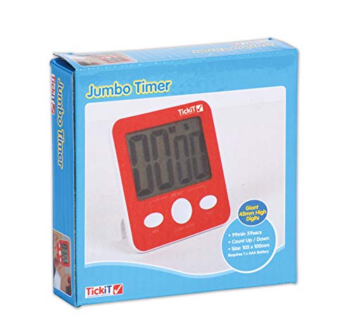 TickiT Jumbo Timer - Red - Digital Timer with Large Display for Kitchens, Classrooms, Games, Home Use - with Stand and Magnet for Mounting
