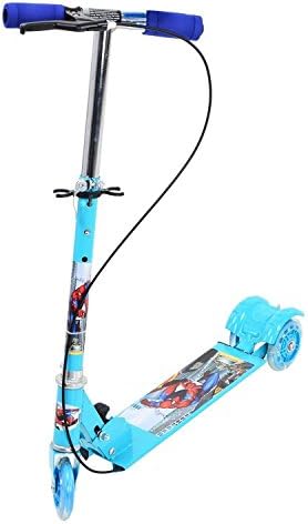 AT Shopping Heavy Metallic Big Sized 3 Wheels Hand Break Foot Break With Led Lightning Wheels Height Adjustable Scooter For Kids - Blue