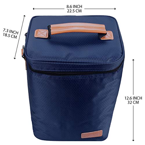 Collapsible Wine Totes Travel Carrier & Cooler Bag with Shoulder Strap, 4 Bottle Picnic Cooler Bag with Insulated Neoprene Leakproof Liner,Water Drinks Beer Picnic Lunch Bag for Grocery,Camping (Navy) - Thumbnail 7