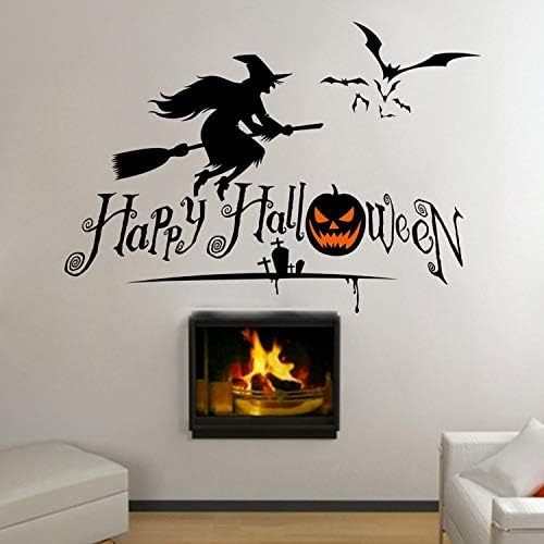 Halloween Wall Stickers Happy Halloween Pumpkins Spooky Cemetery Witch Bats Tomb Wall Decals Window Stickers Halloween Decorations for Kids Rooms Nursery Party 22.8'' x 16.5"