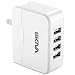 Skiva PowerFlow QuadFire (4-Port USB / 4.9 Amps / 24.5 Watt) Rapid USB Wall/AC Charger for iPhone 7 Plus / 7 / 6s, iPad Pro Air mini, Samsung Galaxy S7 Edge, Nexus & more [Color:White] [Model: AC104]