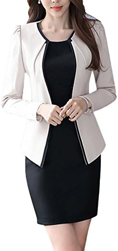 Oncefirst Women's Two piece Slim Fit Jacket Skirt Business Suits Set Beige