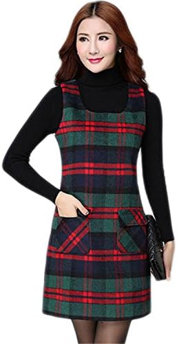 kjkdfhKHDD98 Fashion Women 's plaid vest plus size dress primer slim sleeveless wool vest dresses red and green4XL