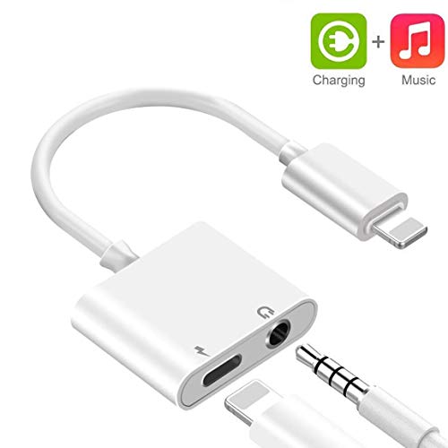 Headphone 3.5mm Jack Adapter for iPhone Xs/Xs Max/XR/ 8/8 Plus / 7/7 Plus for iPhone Audio Adapter 2 in 1 Earphone Splitter Aux Adapter Charger Cables & Audio Connector Dongle Support All iOS Systems