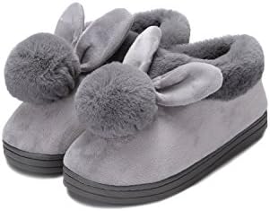 YOWOO Soft Plush Warm Bedroom Indoor Non Slip Slippers For Women Cute Bunny Wrap Heel Style