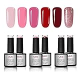 Gel Nail Polish Set ULG 6 Summer Colors UV LED Non-Toxic Soak Off Nail Art Manicure Classic Elegant Pink Red Glitter Colors 10ml 0.33fl.oz