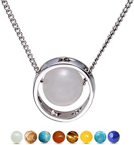Enfianced Natural Stone 8 Planets in The Solar System Pendant Necklace
