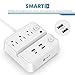 [Type C Charger] iClever BoostStrip Smart Power Strip | USB Charger with 4 USB + 3 AC Outlets, Dual Switch Control Charging Station and Phone / Tablet Stand - White