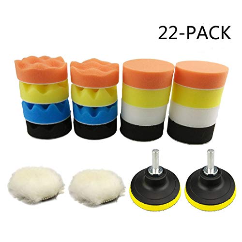 BaiFM Compound Drill Buffing Sponge Pads,Car Foam Drill Polishing Pad Kits 22pcs 3