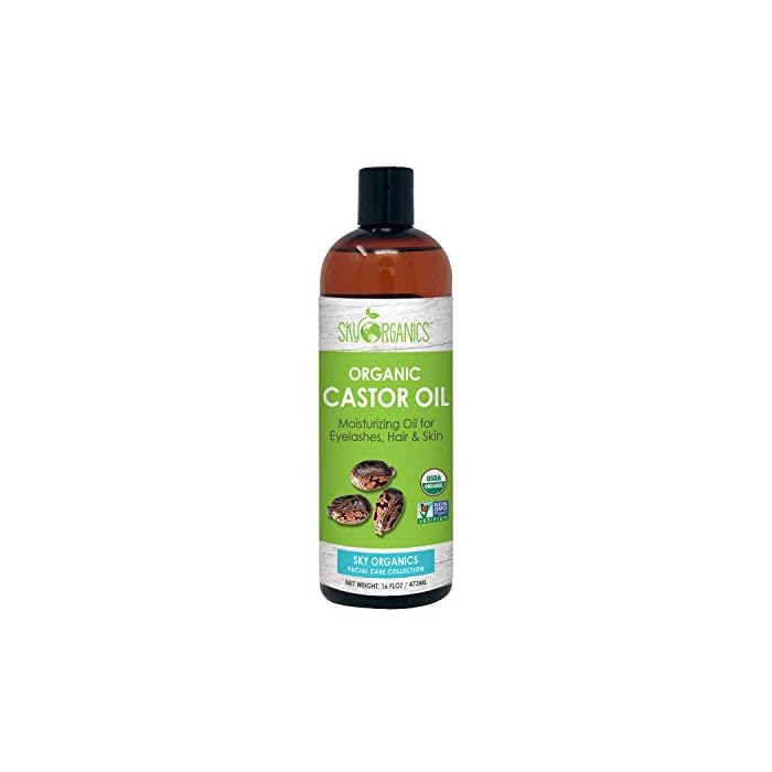 Castor Oil USDA Organic Cold-Pressed (16oz) 100% Pure Hexane-Free Castor Oil - Conditioning & Healing, For Dry Skin, Hair Growth - For Skin, Hair Care, Eyelashes - Caster Oil By Sky Organics
