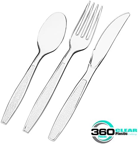 360-Piece Clear Plastic Cutlery Set- Disposable Plastic Cutlery Combo- Plastic Silverware Set of 180 Forks/120 Spoons/60 Knives by WILLDAN