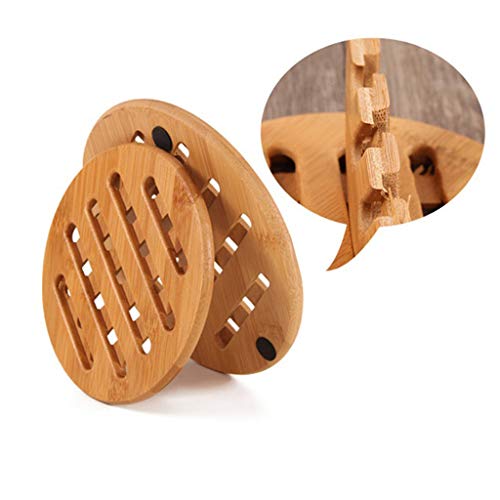 4 Pieces Trivet for Hot Dishes, Hot Pads Trivets, Solid Bamboo Wood Non-slip Heat Resistant Lattice Pad for Pot Teapot (Multi Size,2 Square 2 Round)