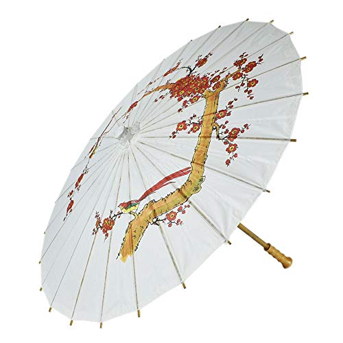 Quasimoon PaperLanternStore.com 32 Inch White Cherry Paper Parasol Umbrella