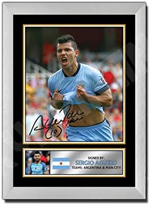 A4 SILVER FRAMED KUN SERGIO AGUERO 2 Signed Autographed Poster Print | Wall Art | Photo | Signature | Autograph Image