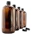 32-Ounce Amber Kombucha Growler Bottles (4-Pack); 1 Quart Boston Round Glass Bottles w/ 6 Polycone Phenolic Lids for Home Brewing primary