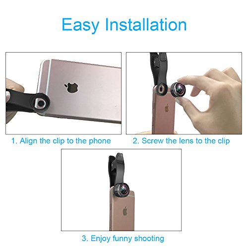 image for ARORY Phone Camera Lens, 230° Fisheye Lens + 15x Macro Lens + 0.6X Wi