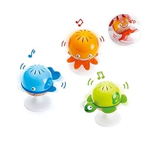Hape Put-Stay Rattle Set | Three Sea Animal Suction Rattle Toys, Baby Educational Toy Set, Multi, 5” x 2” (E0330)