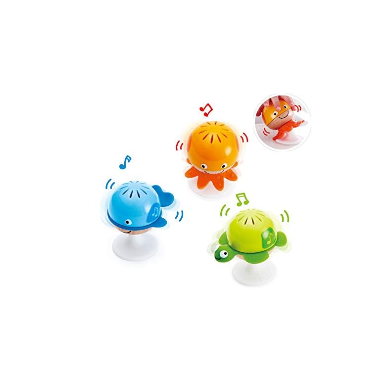 Hape Put-Stay Rattle Set | Three Sea Animal Suction Rattle Toys, Baby Educational Toy Set, Multi, 5” x 2” (E0330)