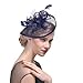 FeiYu Crafts Penny Mesh Hat Fascinator with Mesh Ribbons and Navy Feathers