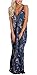 PRETTYGARDEN Women's Spaghetti Strap Floral Print Deep V Neck Boho Maxi Long Flowy Dress with Pocket (Blue, Medium)