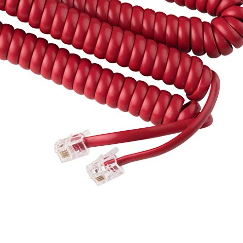 Telephone Cord Handset Curly - Phone Color Crimson Red 15ft - Works on virtually All Trimline Phones and Princess Telephones