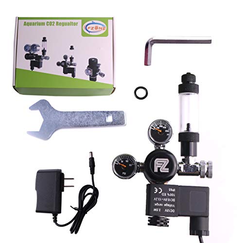 FZONE Aquarium CO2 Regulator DC Solenoid Mini Dual Gauge Display with Bubble Counter and Check Valve for US Standard CGA320 Co2 Cylinder