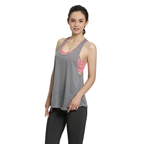 camgo Padded Active Camisole Yoga Tanks Tops with Built-in Bra Vest Racerback Shirts for Gym Workout Exercise (L, Grey)