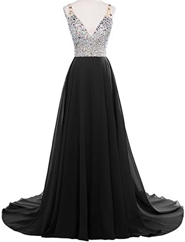 KaBuNi Women's Elegant V Neck Crystal Beaded Prom Dresses Long Evening Dress Backless Black12