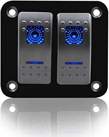 DCFlat Marine Rocker Switch Aluminum Panel 2/4/6 Gang Blue Toggle Switches 5 Pin ON/Off LED for Boat Car Marine