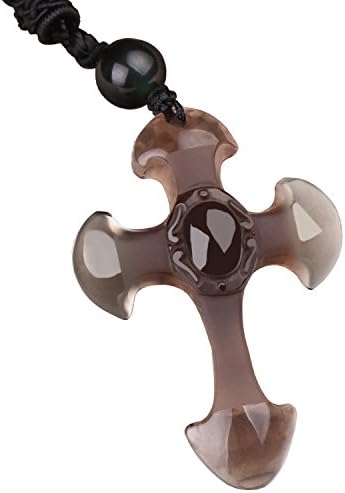 Amazing Jewelry Cross Amulet Genuine Ice Obsidian Pendant Necklace Lucky Blessing Prayer Crystal with Chain Rope