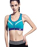 Senchanting Zipper Front Padded Sports Bra Breathable Wirefree Racerback Gym Bra