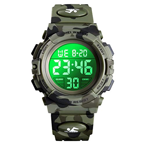 Venhoo Kids Watch Digital Outdoor Sport Waterproof 7 Colors EL-Lights Electrical Watches with Alarm Luminous Stopwatch Casual Child Wrist Watch for Teenager Boys Girls-Army Camouflage - Thumbnail 7