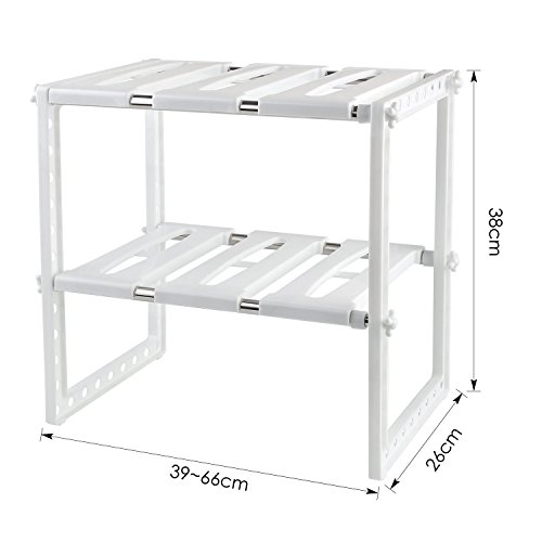 YOMYM 2 Tiers Expandable Kitchen Storage Multi-Functional Rack Adjustable Stainless Steel Under Sink Organizer Storage Shelf Cabinet - Thumbnail 2