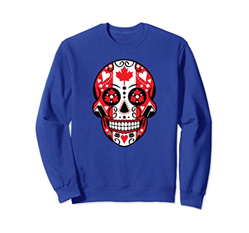 Unisex sugar skull canadian flag sweatshirt xl: royal b…
