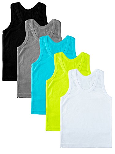 Coobey 5 Pack Kids Boys' Cotton Tank Top Undershirts Soft Undershirt Tees (3T/4T, Mixed 5 Colors)