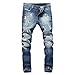 Stunner Men's Spring Summer Slim Ripped Broken Hole Jeans Pants CN Blue 36
