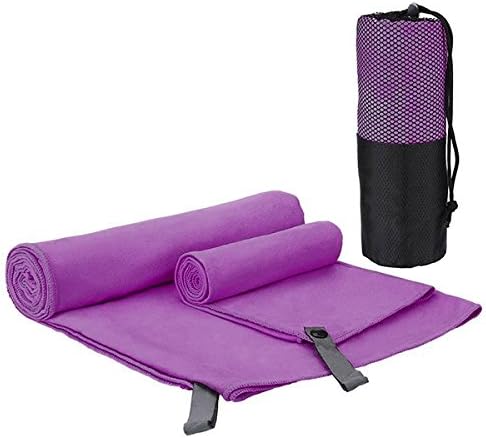 Fast Drying Towel KCASA 2pack Microfiber Ultra Compact Antibacterial Beach Kit with Storage Bag Sport, Gym, Yoga, Picnic, Camping, Travel, Beach, Swimming, Kid, Bath, Fitness purple