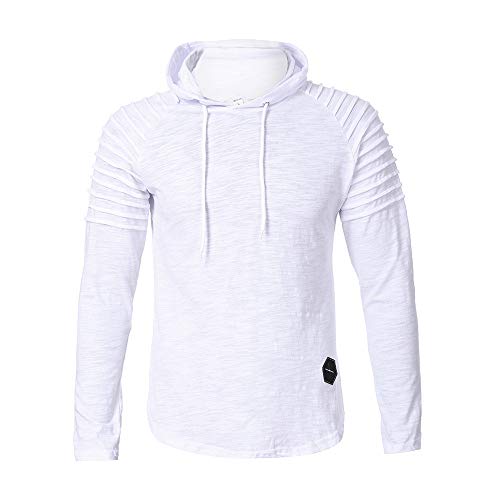 OrchidAmor Fashion Men's Autumn Winter Slub Cotton Pleats Slim Fit Raglan Long Sleeve Hoodie Top Blouse White