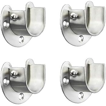 FYTRONDY Stainless Steel Wardrobe Closet Rod Bracket, U-Shaped Open Type Socket Bracket, Shower Curtain Rod Pole End Supports Sockets Flange (1-1/4 INCH, 4 Pack)
